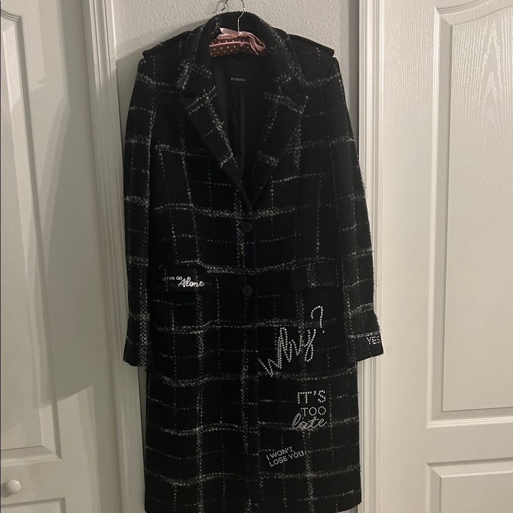 Pinko Black and White plaid  w/ Rhinestones dress coat